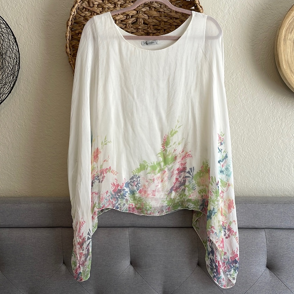 Elena Baldi Floral 100% Silk Top | Large